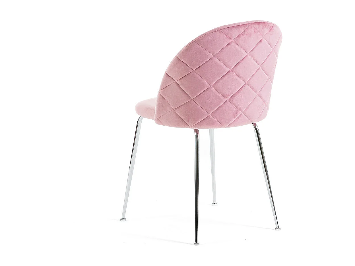 Lot de 2 chaises en velours avec pieds en métal, design élégant pour cuisine, salle à manger, bar ou restaurant – Sara – Rose/Argent