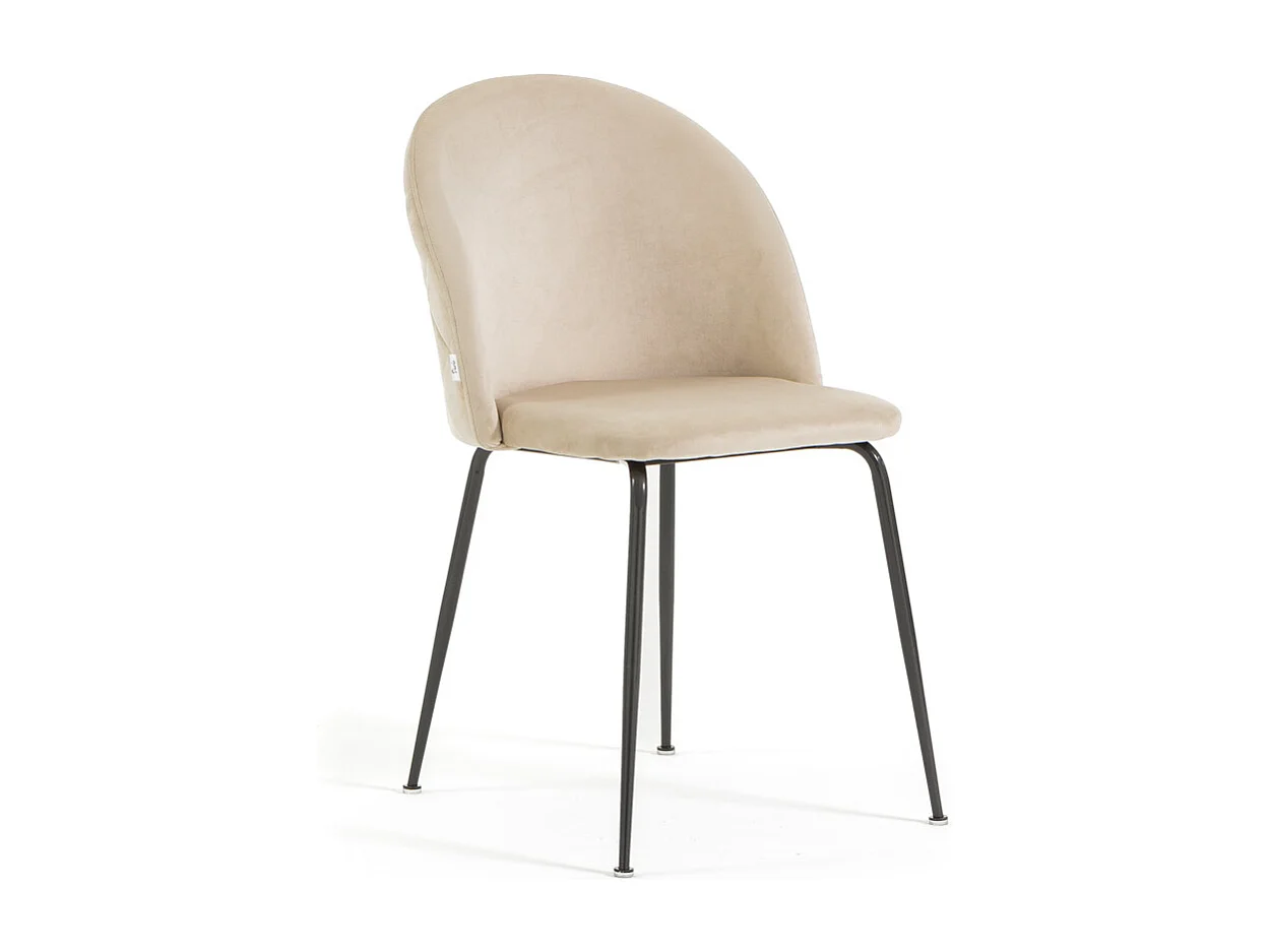 Lot de 2 chaises en velours avec pieds en métal, design élégant pour cuisine, salle à manger, bar ou restaurant – Sara – Crème/Gris foncé