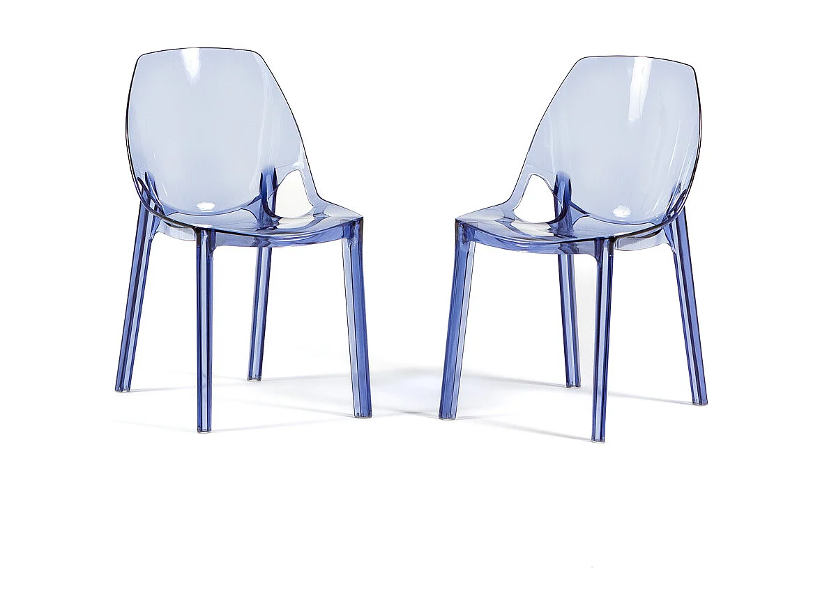 Lot de 2 chaises en polycarbonate transparent, empilables, monobloc, résistantes, design moderne, idéales pour salon, cuisine, bar et restaurant - LUCE - Bleu