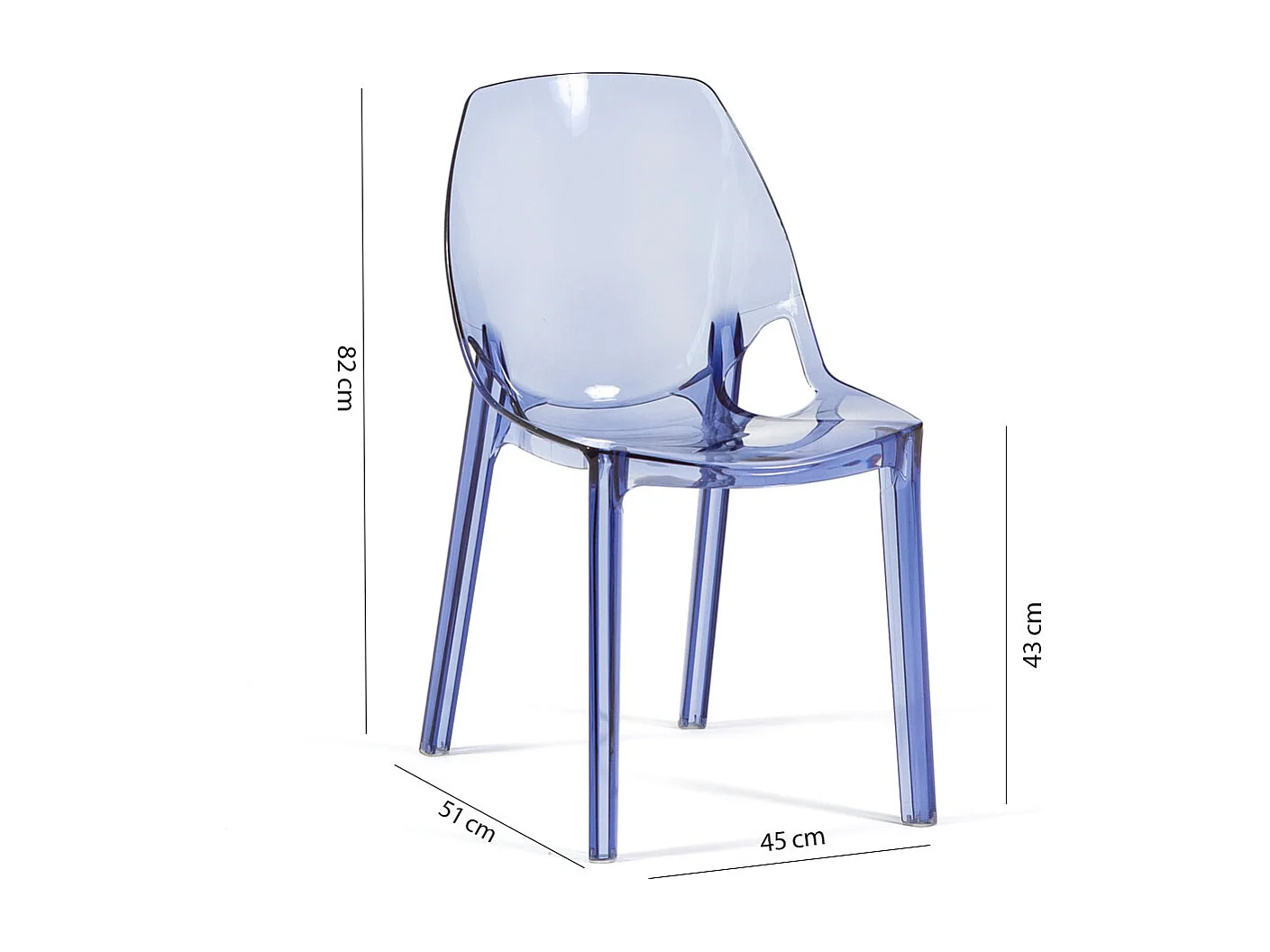 Lot de 2 chaises en polycarbonate transparent, empilables, monobloc, résistantes, design moderne, idéales pour salon, cuisine, bar et restaurant - LUCE - Bleu