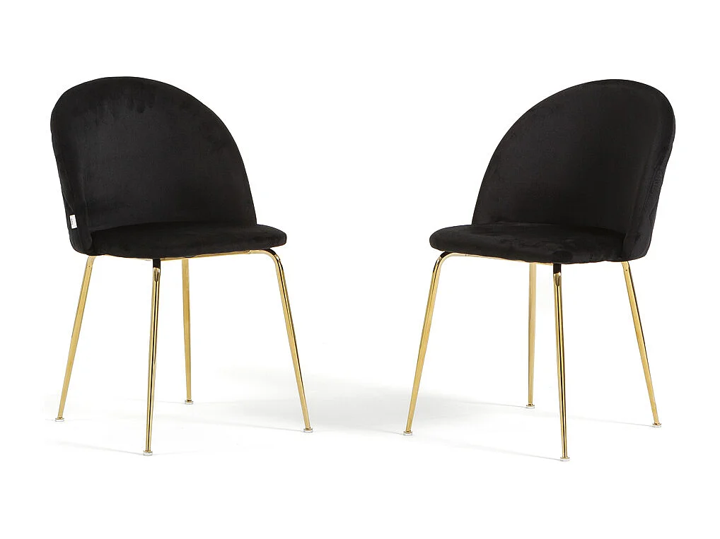 Lot de 2 chaises en velours avec pieds en métal, design élégant pour cuisine, salle à manger, bar ou restaurant – Sara – Noir/Or