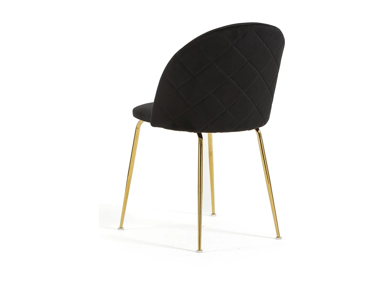 Lot de 2 chaises en velours avec pieds en métal, design élégant pour cuisine, salle à manger, bar ou restaurant – Sara – Noir/Or
