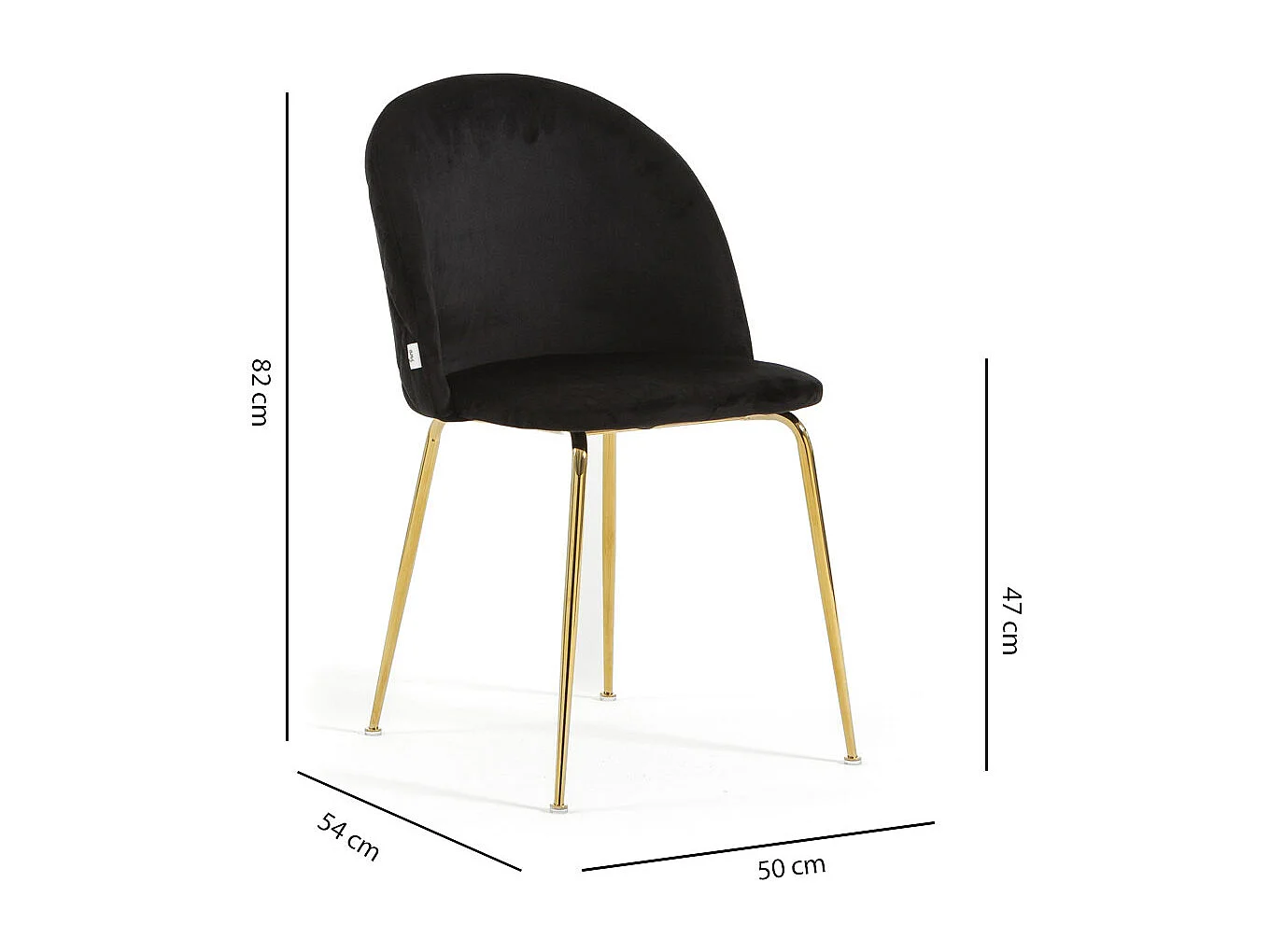 Lot de 2 chaises en velours avec pieds en métal, design élégant pour cuisine, salle à manger, bar ou restaurant – Sara – Noir/Or