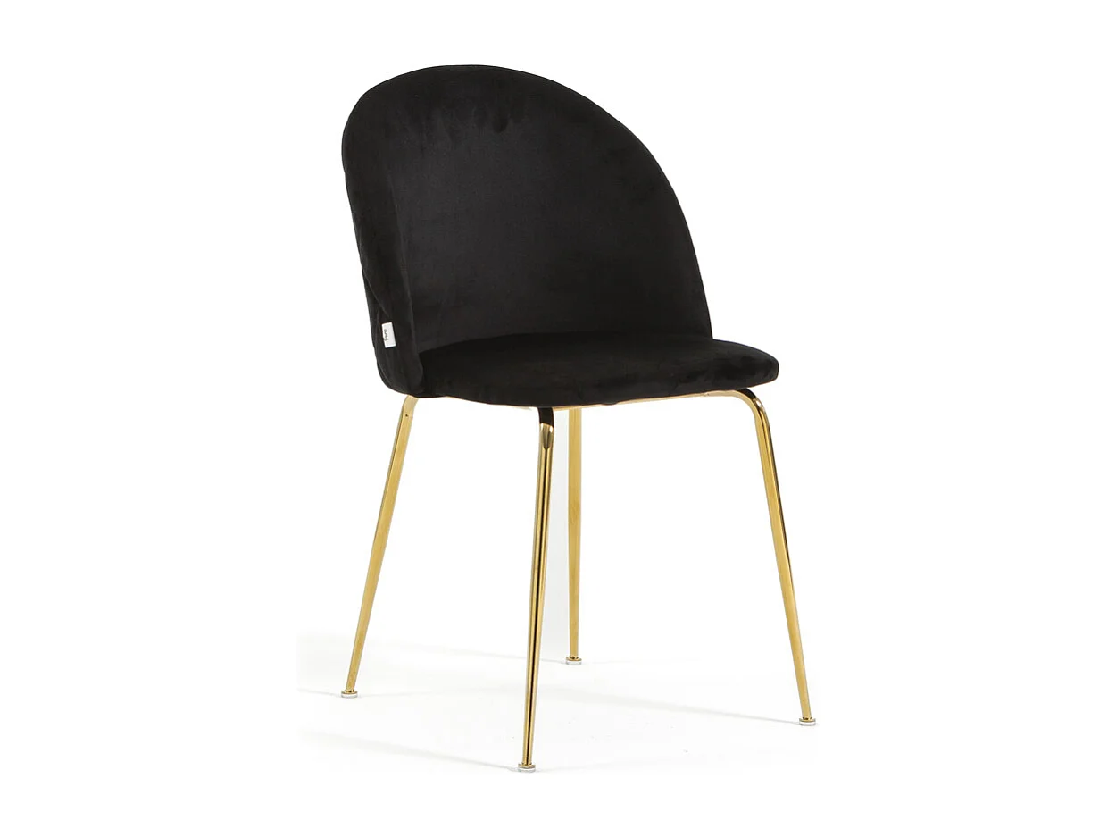 Lot de 2 chaises en velours avec pieds en métal, design élégant pour cuisine, salle à manger, bar ou restaurant – Sara – Noir/Or