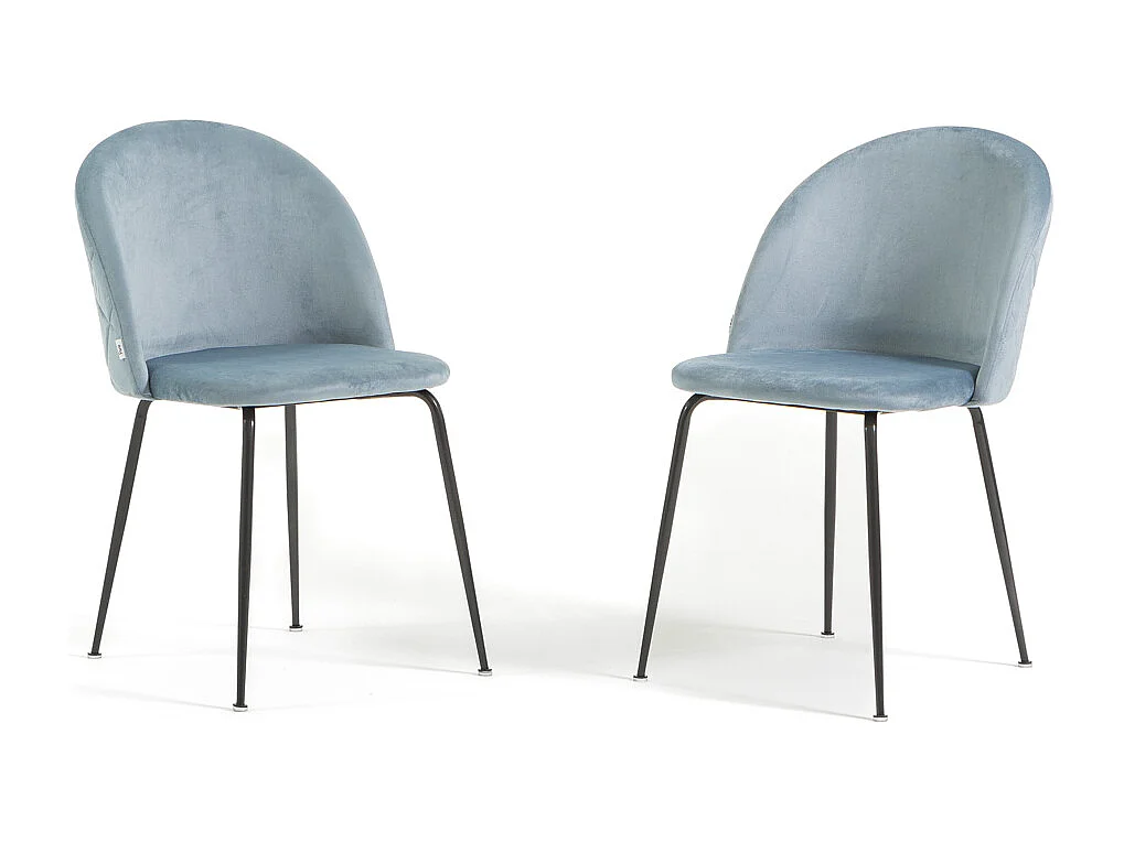 Lot de 2 chaises en velours avec pieds en métal, design élégant pour cuisine, salle à manger, bar ou restaurant – Sara – Bleu ciel/Gris foncé