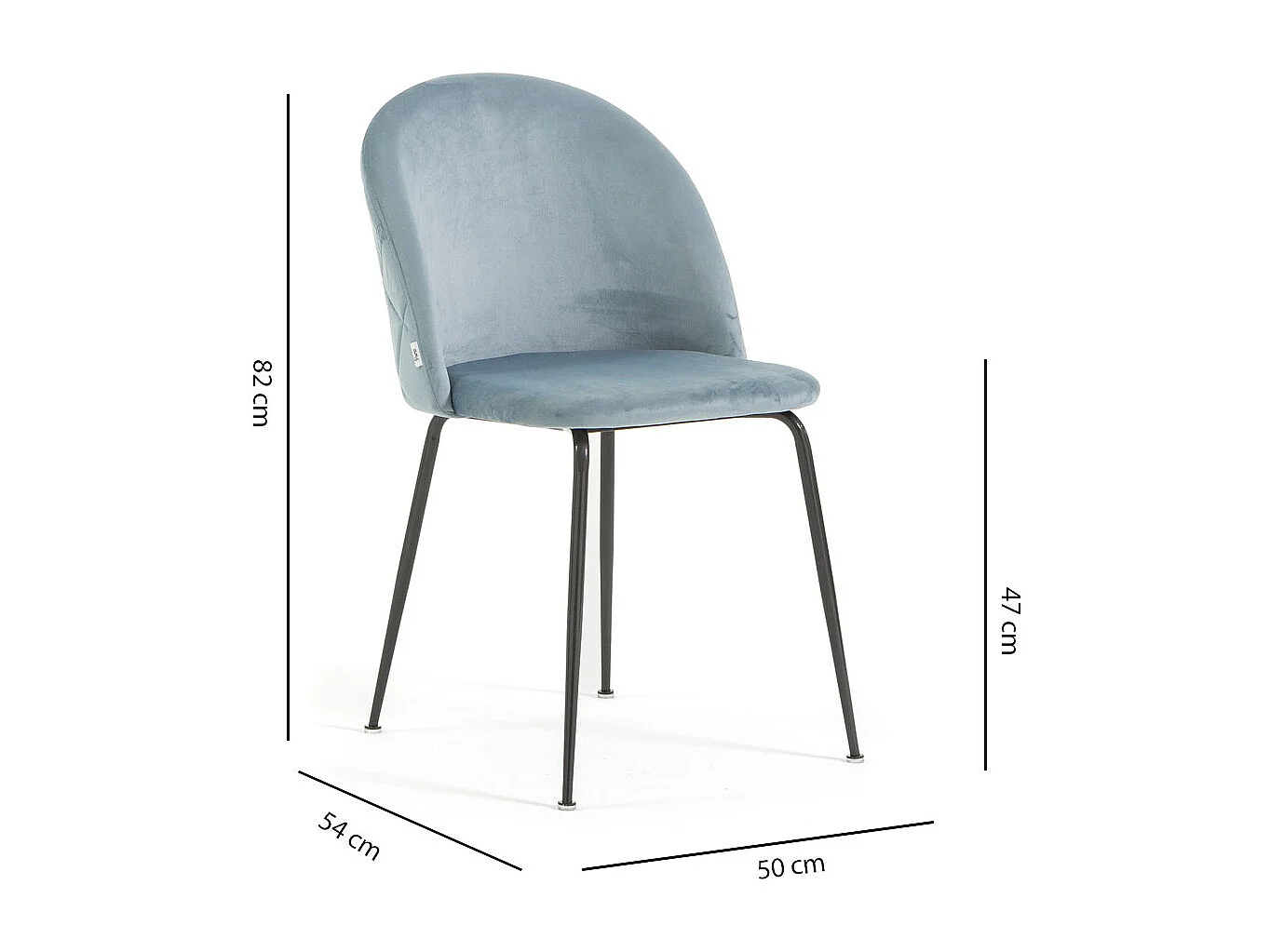 Lot de 2 chaises en velours avec pieds en métal, design élégant pour cuisine, salle à manger, bar ou restaurant – Sara – Bleu ciel/Gris foncé