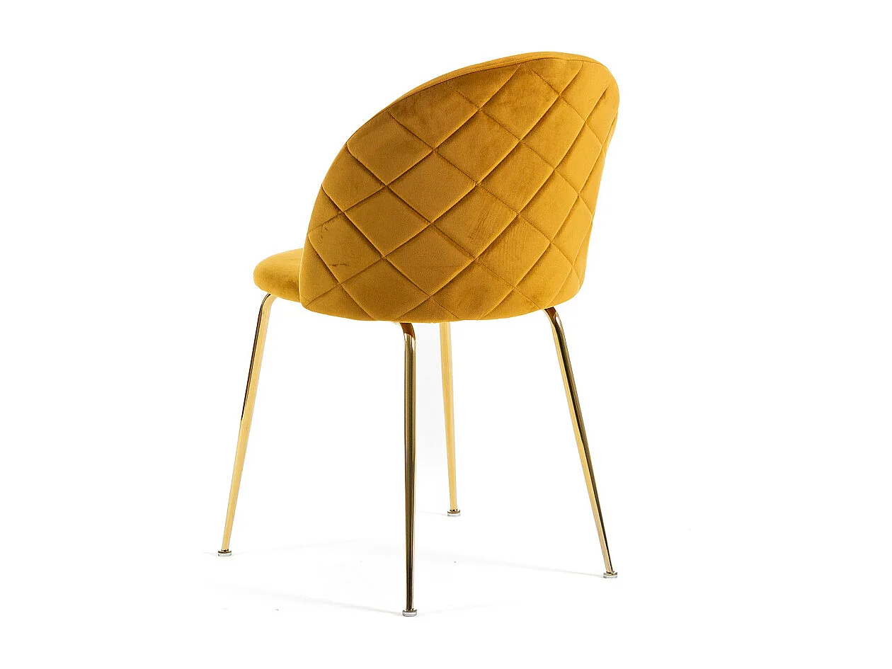 Lot de 2 chaises en velours avec pieds en métal, design élégant pour cuisine, salle à manger, bar ou restaurant – Sara – Moutarde/Or