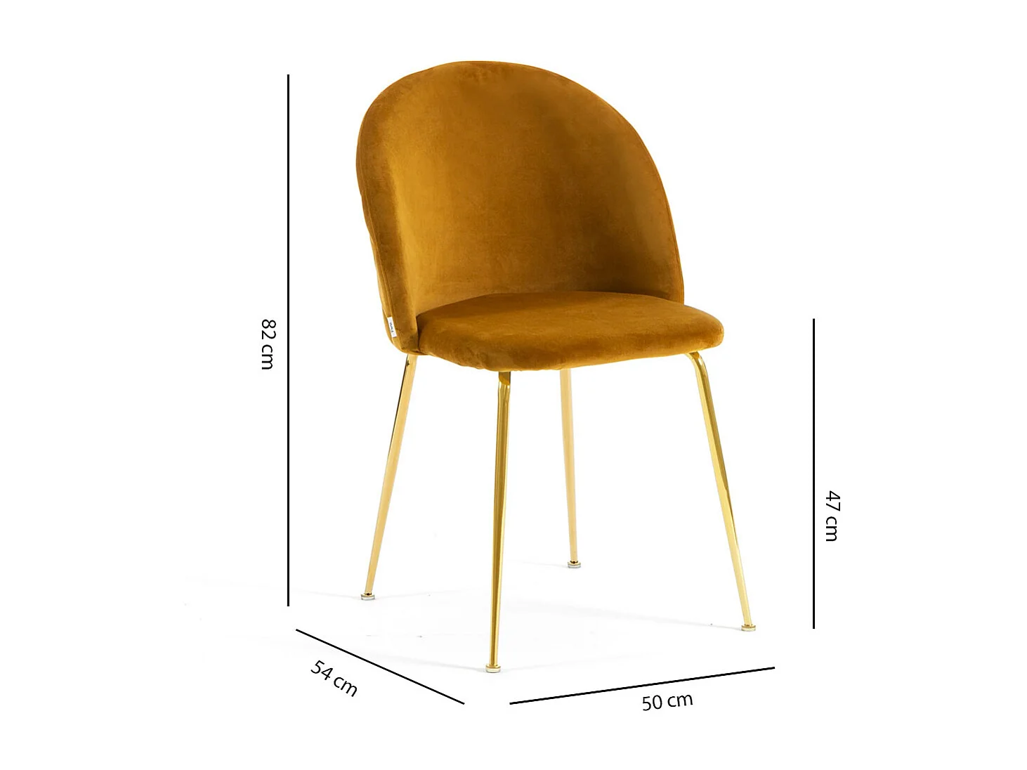 Lot de 2 chaises en velours avec pieds en métal, design élégant pour cuisine, salle à manger, bar ou restaurant – Sara – Moutarde/Or