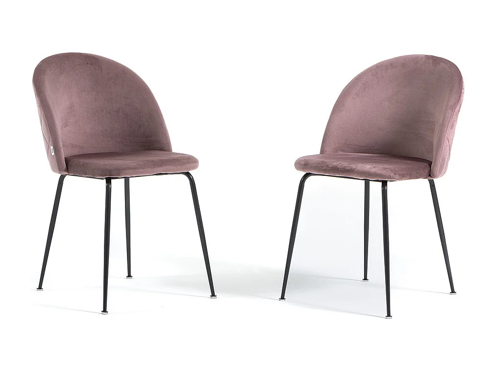 Lot de 2 chaises en velours avec pieds en métal, design élégant pour cuisine, salle à manger, bar ou restaurant – Sara – Rose blush/Gris foncé