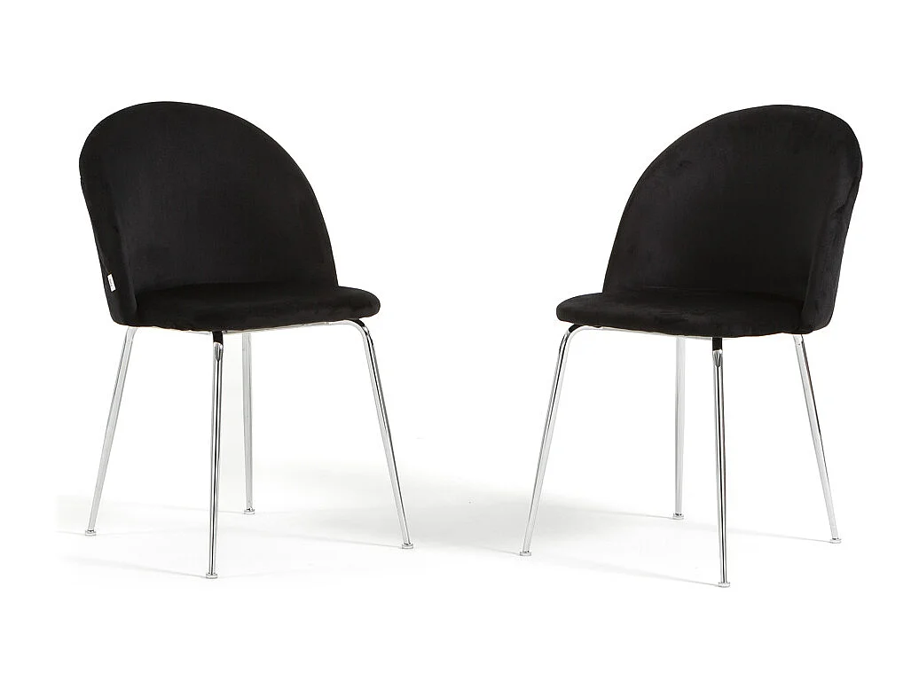 Lot de 2 chaises en velours avec pieds en métal, design élégant pour cuisine, salle à manger, bar ou restaurant – Sara – Noir/Argent