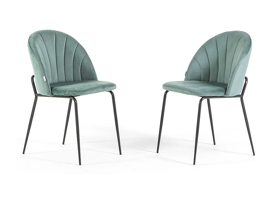 Set di 2 sedie da interno in velluto, imbottite, gambe in metallo, design elegante per cucina, sala da pranzo e ristorante – Verde giada/Grigio – Sonia