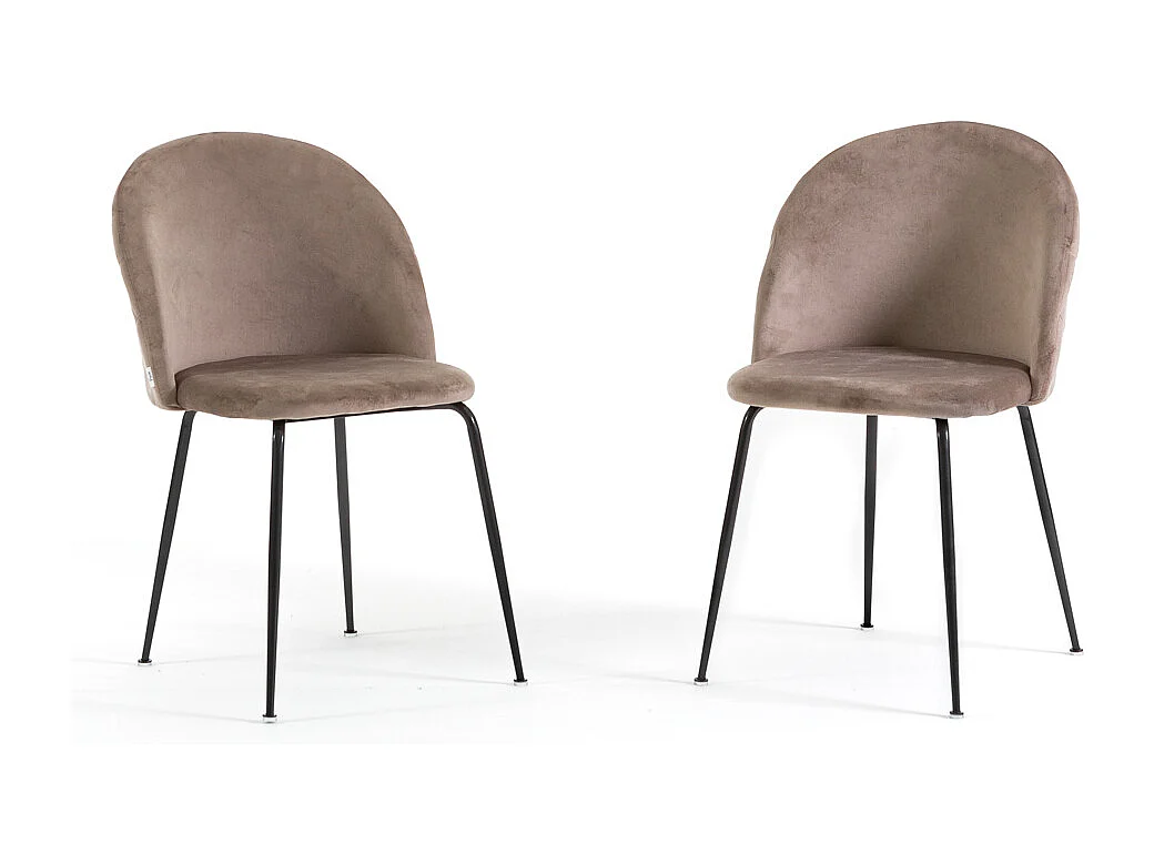 Lot de 2 chaises en velours avec pieds en métal, design élégant pour cuisine, salle à manger, bar ou restaurant – Sara – Taupe/Gris foncé