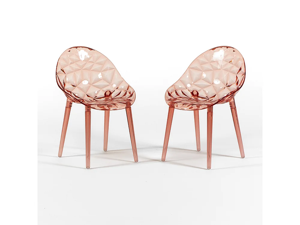 Set de 2 chaises en polycarbonate transparent, résistantes, ergonomiques, pour bar, restaurant, cuisine, jardin, design moderne - Diamante - Rose