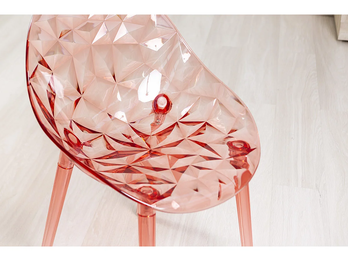 Set de 2 chaises en polycarbonate transparent, résistantes, ergonomiques, pour bar, restaurant, cuisine, jardin, design moderne - Diamante - Rose