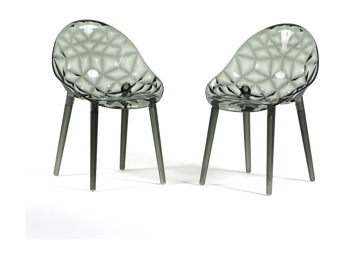 Set de 2 chaises en polycarbonate transparent, résistantes, ergonomiques, pour bar, restaurant, cuisine, jardin, design moderne - Diamante - Fumé