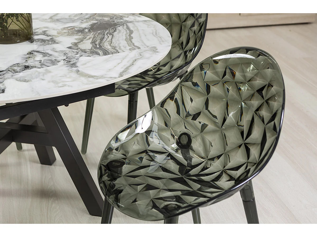 Set de 2 chaises en polycarbonate transparent, résistantes, ergonomiques, pour bar, restaurant, cuisine, jardin, design moderne - Diamante - Fumé