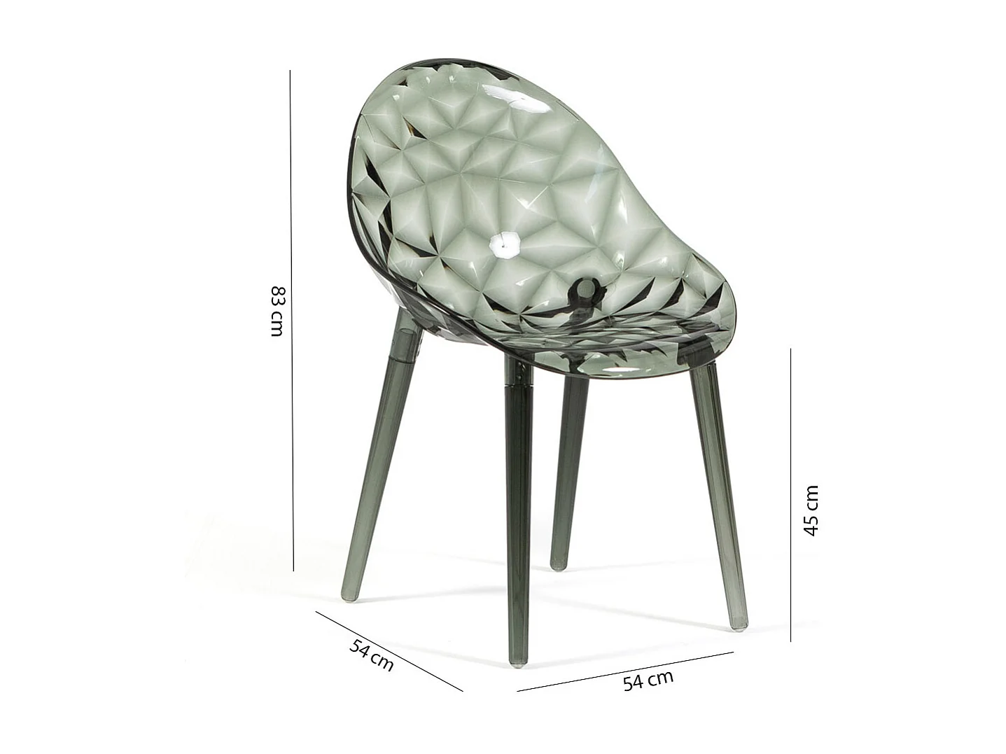 Set de 2 chaises en polycarbonate transparent, résistantes, ergonomiques, pour bar, restaurant, cuisine, jardin, design moderne - Diamante - Fumé
