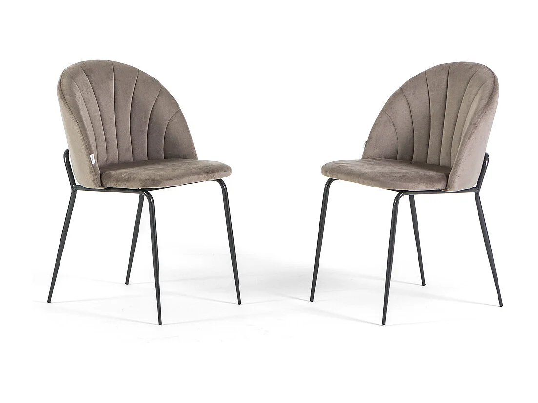 Lot de 2 chaises en velours d’intérieur, rembourrées, pieds en métal, design élégant pour cuisine, salle à manger, restaurant – Taupe/Gris foncé–Sonia