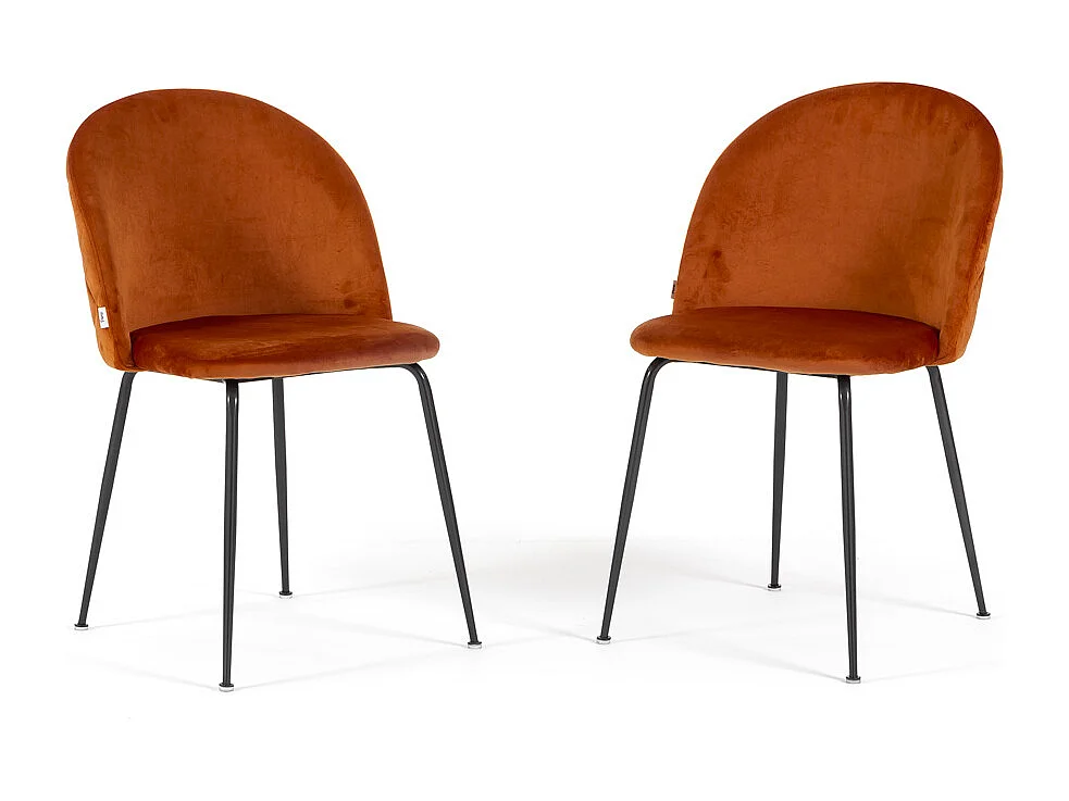 Lot de 2 chaises en velours avec pieds en métal, design élégant pour cuisine, salle à manger, bar ou restaurant – Sara – Rouille/Gris foncé