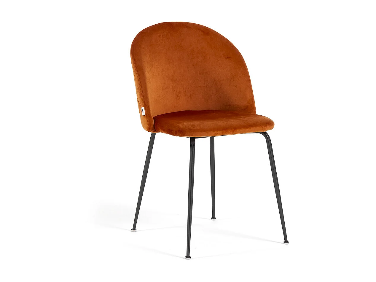 Lot de 2 chaises en velours avec pieds en métal, design élégant pour cuisine, salle à manger, bar ou restaurant – Sara – Rouille/Gris foncé