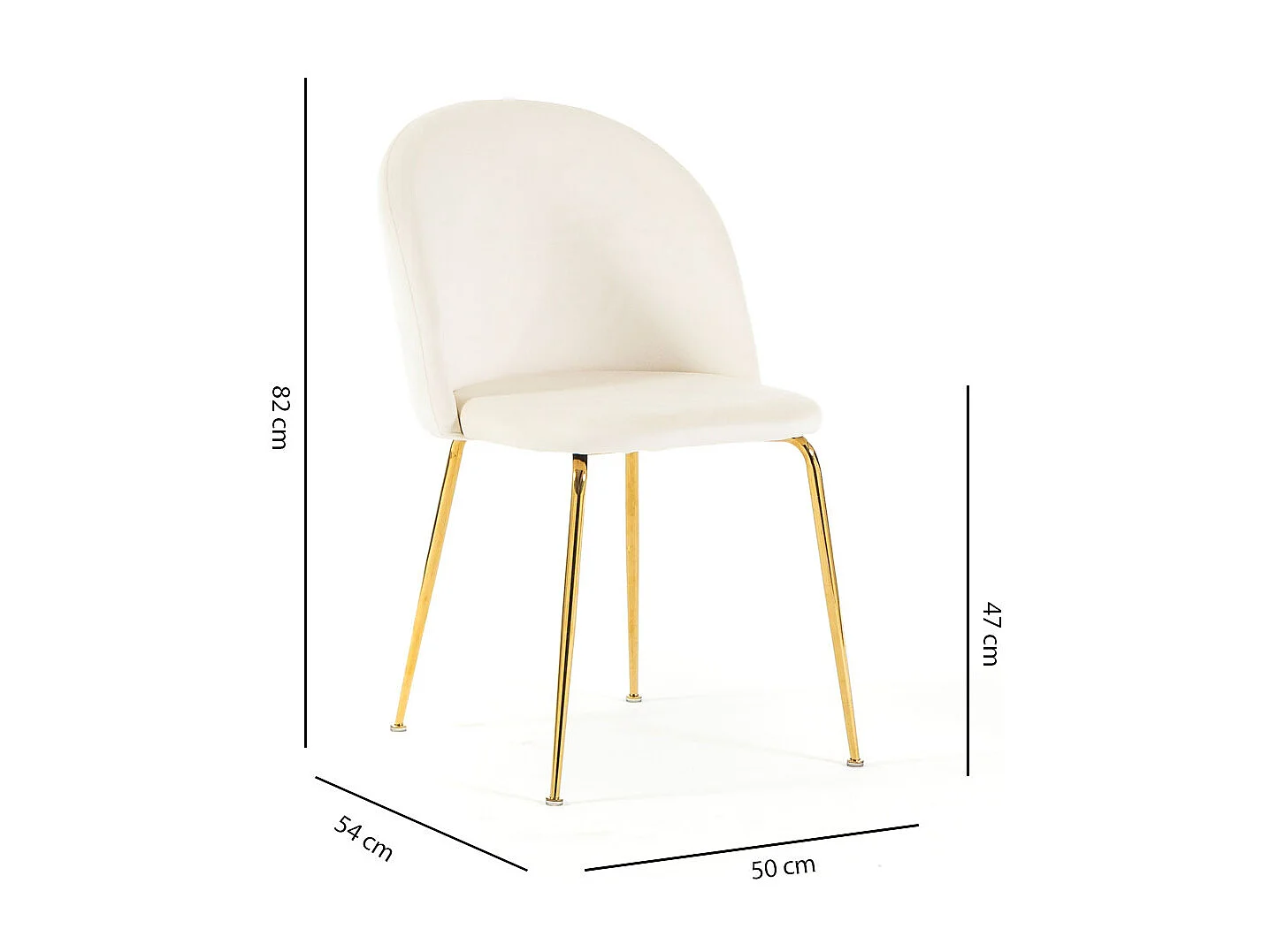Lot de 2 chaises en velours avec pieds en métal, design élégant pour cuisine, salle à manger, bar ou restaurant – Sara – Blanc/Or