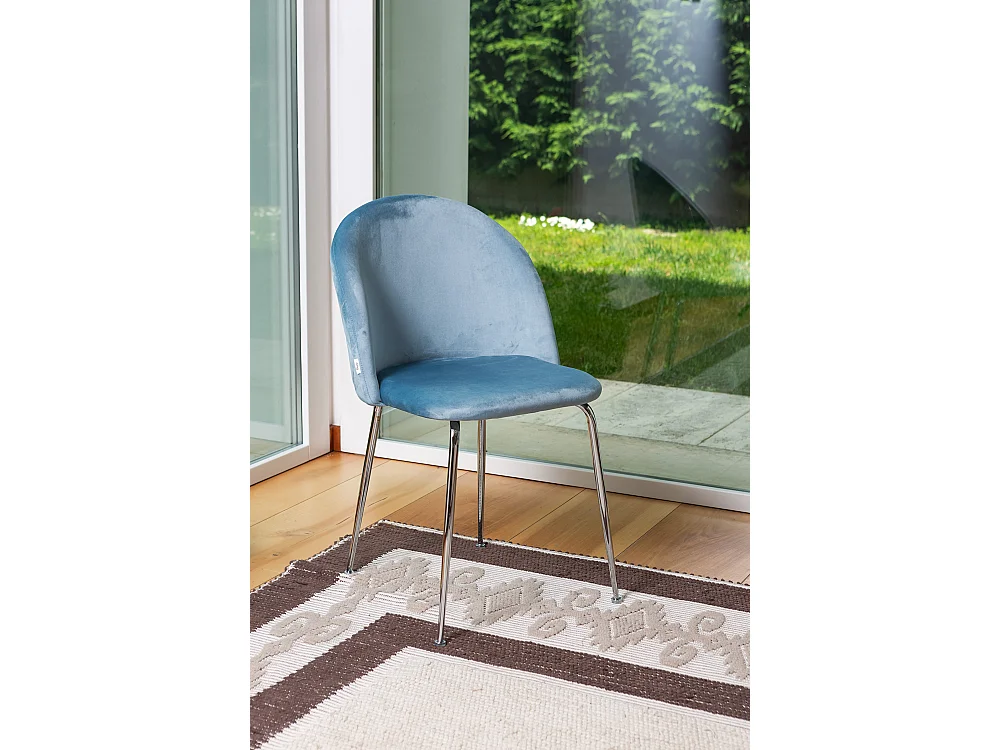 Lot de 2 chaises en velours avec pieds en métal, design élégant pour cuisine, salle à manger, bar ou restaurant – Sara – Bleu ciel/Argent