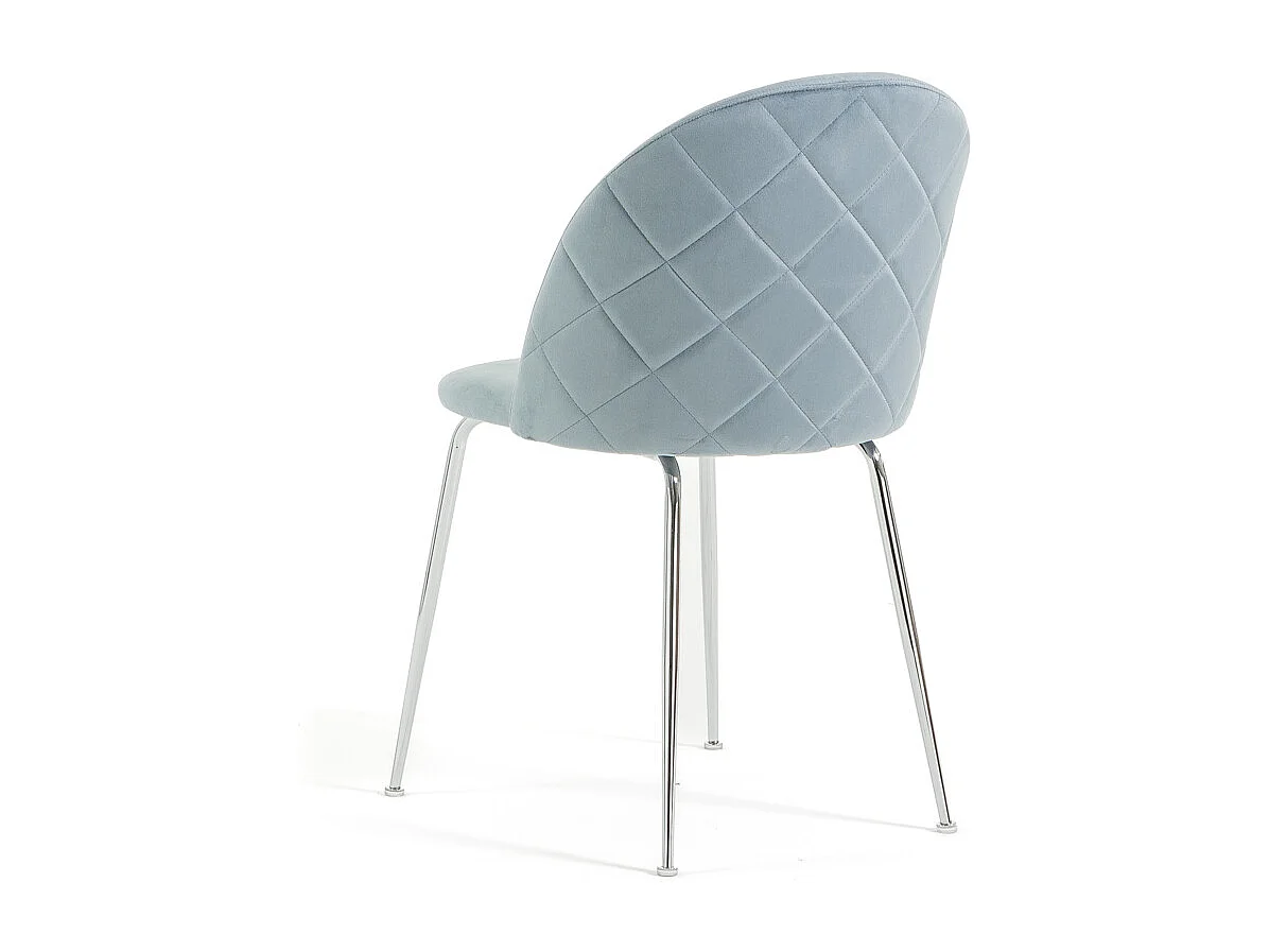 Lot de 2 chaises en velours avec pieds en métal, design élégant pour cuisine, salle à manger, bar ou restaurant – Sara – Bleu ciel/Argent