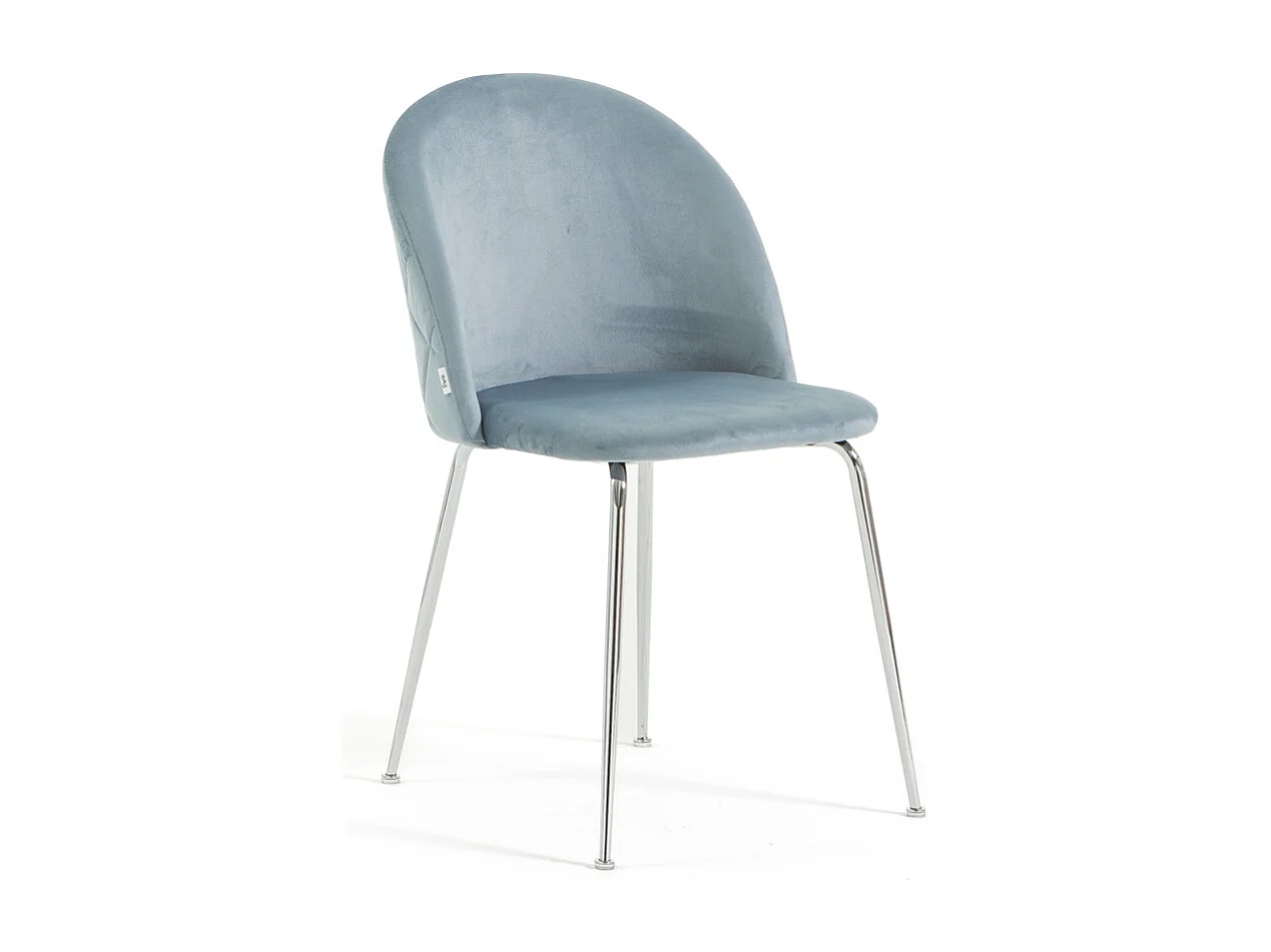 Lot de 2 chaises en velours avec pieds en métal, design élégant pour cuisine, salle à manger, bar ou restaurant – Sara – Bleu ciel/Argent