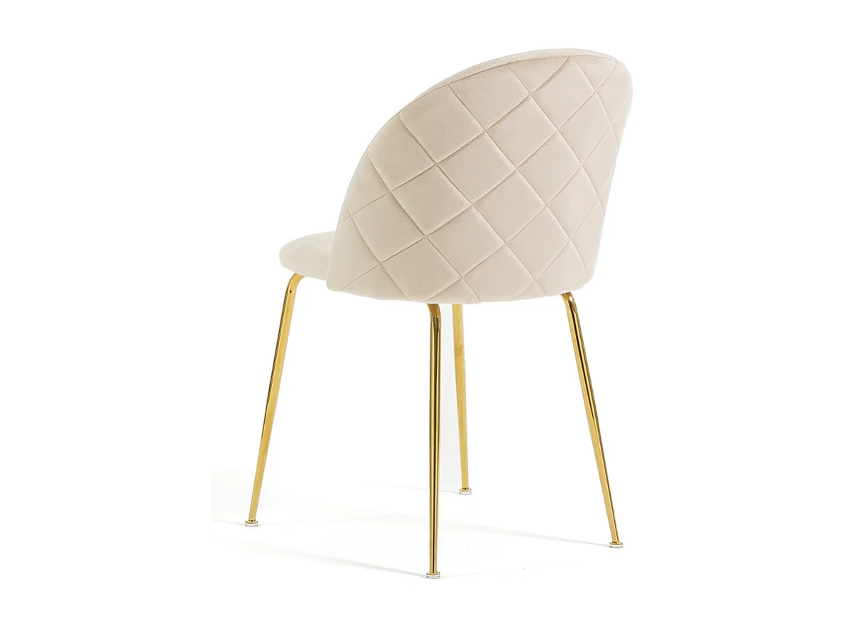 Set di 2 sedie in velluto con gambe in metallo, design elegante per cucina, sala da pranzo, bar o ristorante – Sara – Crema/Oro