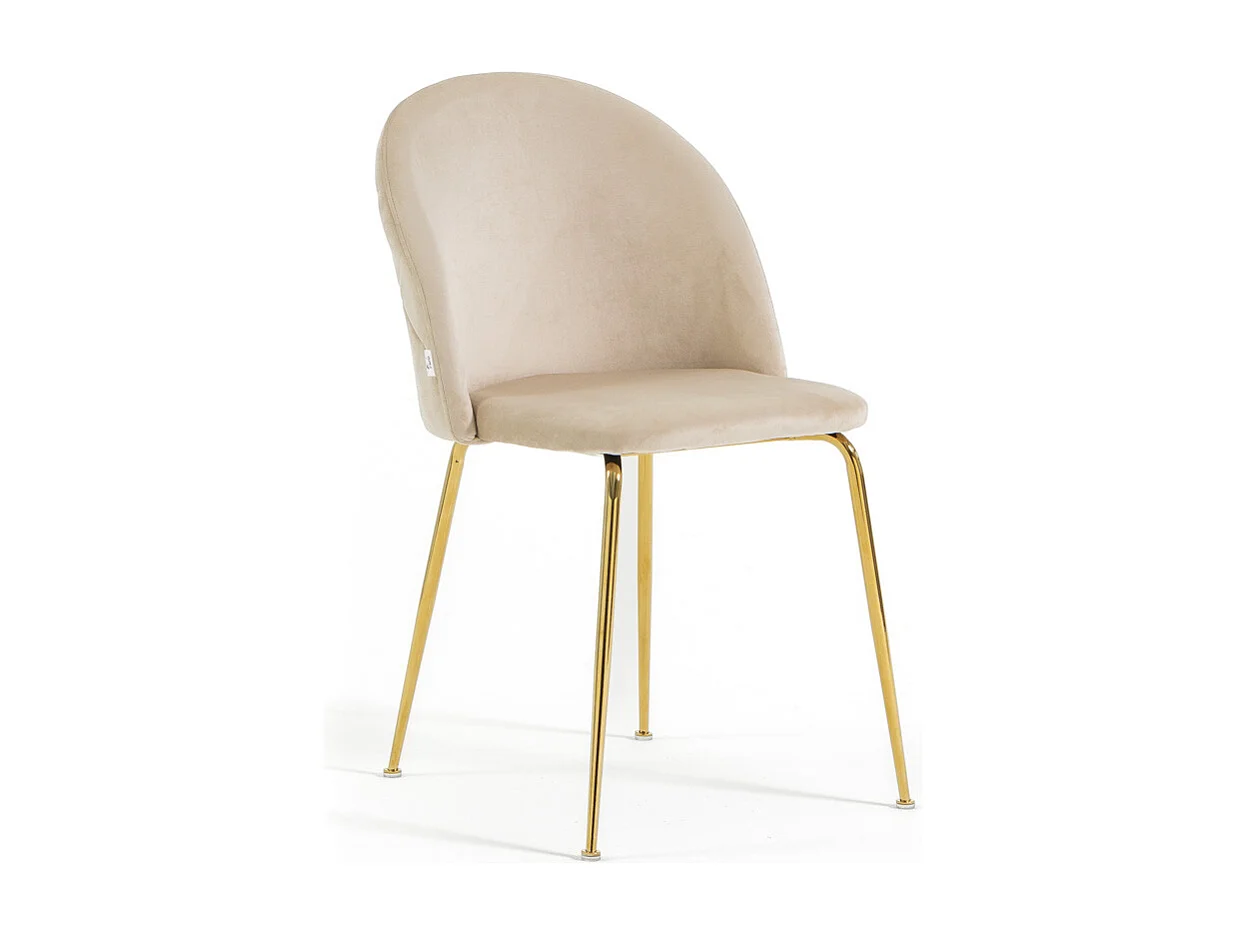 Set di 2 sedie in velluto con gambe in metallo, design elegante per cucina, sala da pranzo, bar o ristorante – Sara – Crema/Oro