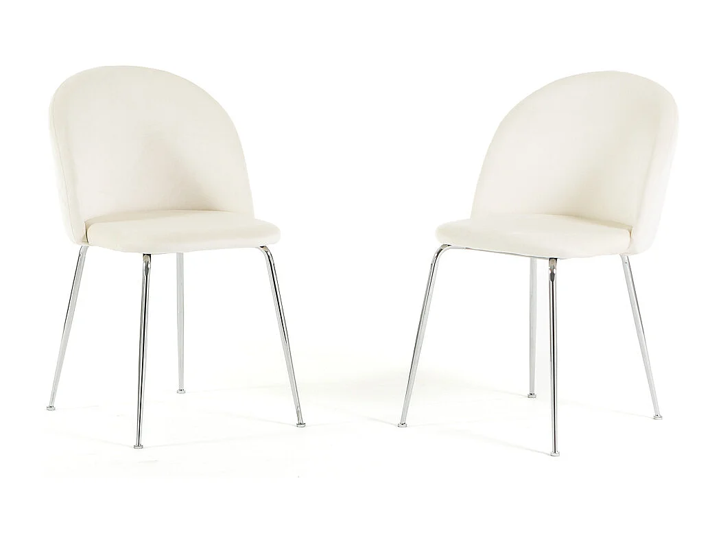 Lot de 2 chaises en velours avec pieds en métal, design élégant pour cuisine, salle à manger, bar ou restaurant – Sara – Blanc/Argent