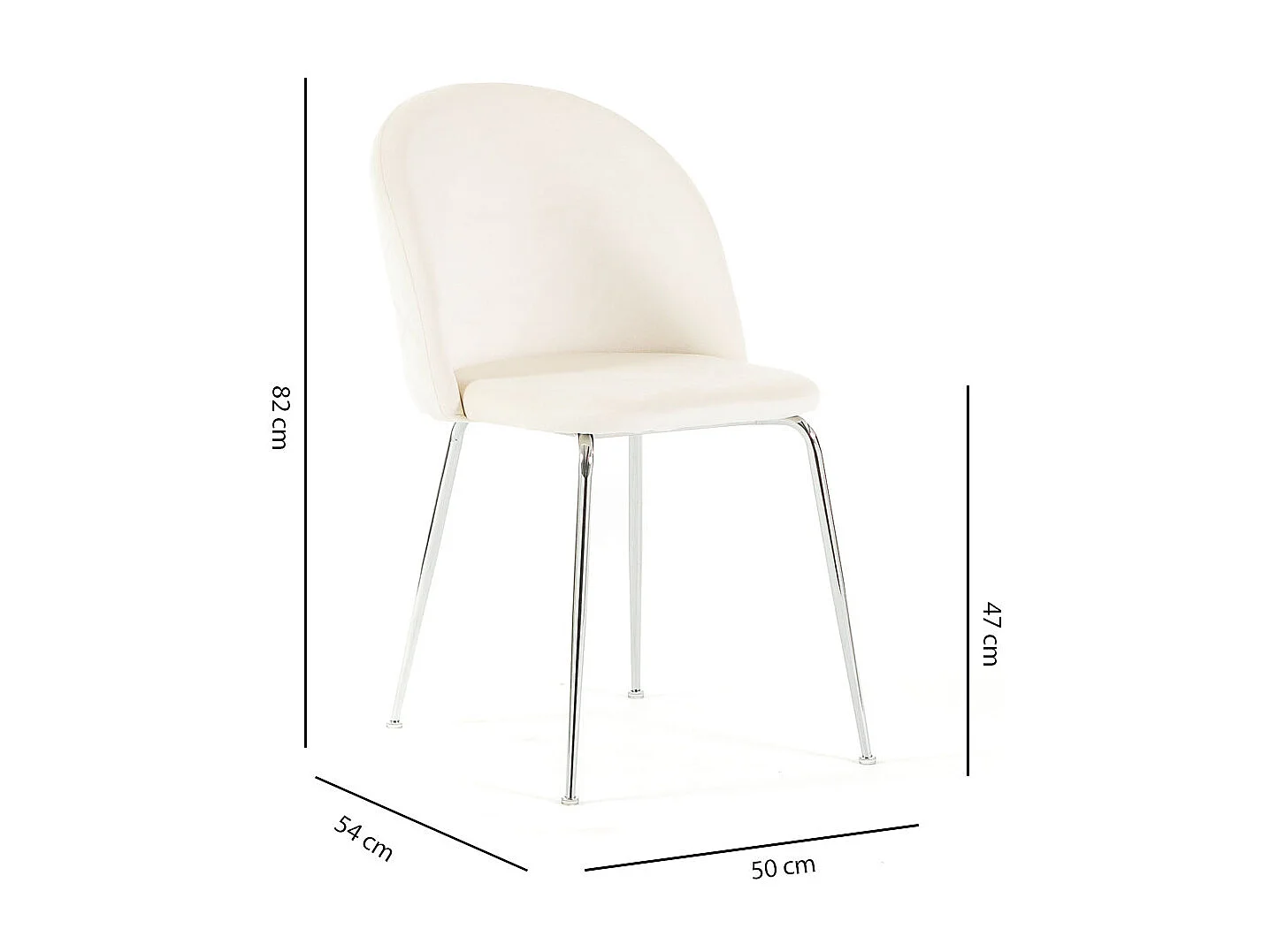 Lot de 2 chaises en velours avec pieds en métal, design élégant pour cuisine, salle à manger, bar ou restaurant – Sara – Blanc/Argent