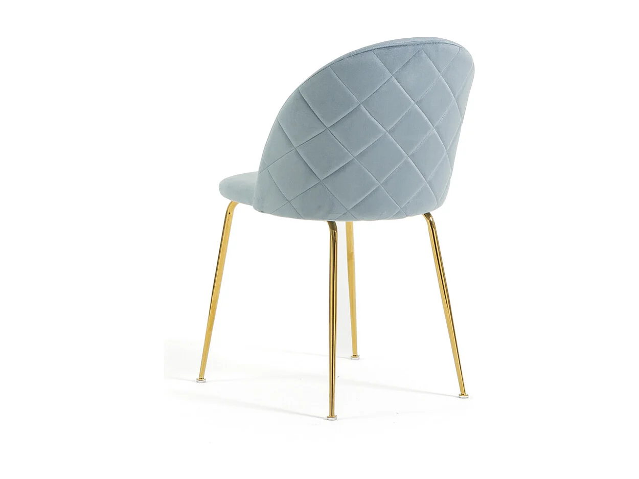 Lot de 2 chaises en velours avec pieds en métal, design élégant pour cuisine, salle à manger, bar ou restaurant – Sara – Bleu ciel/Or