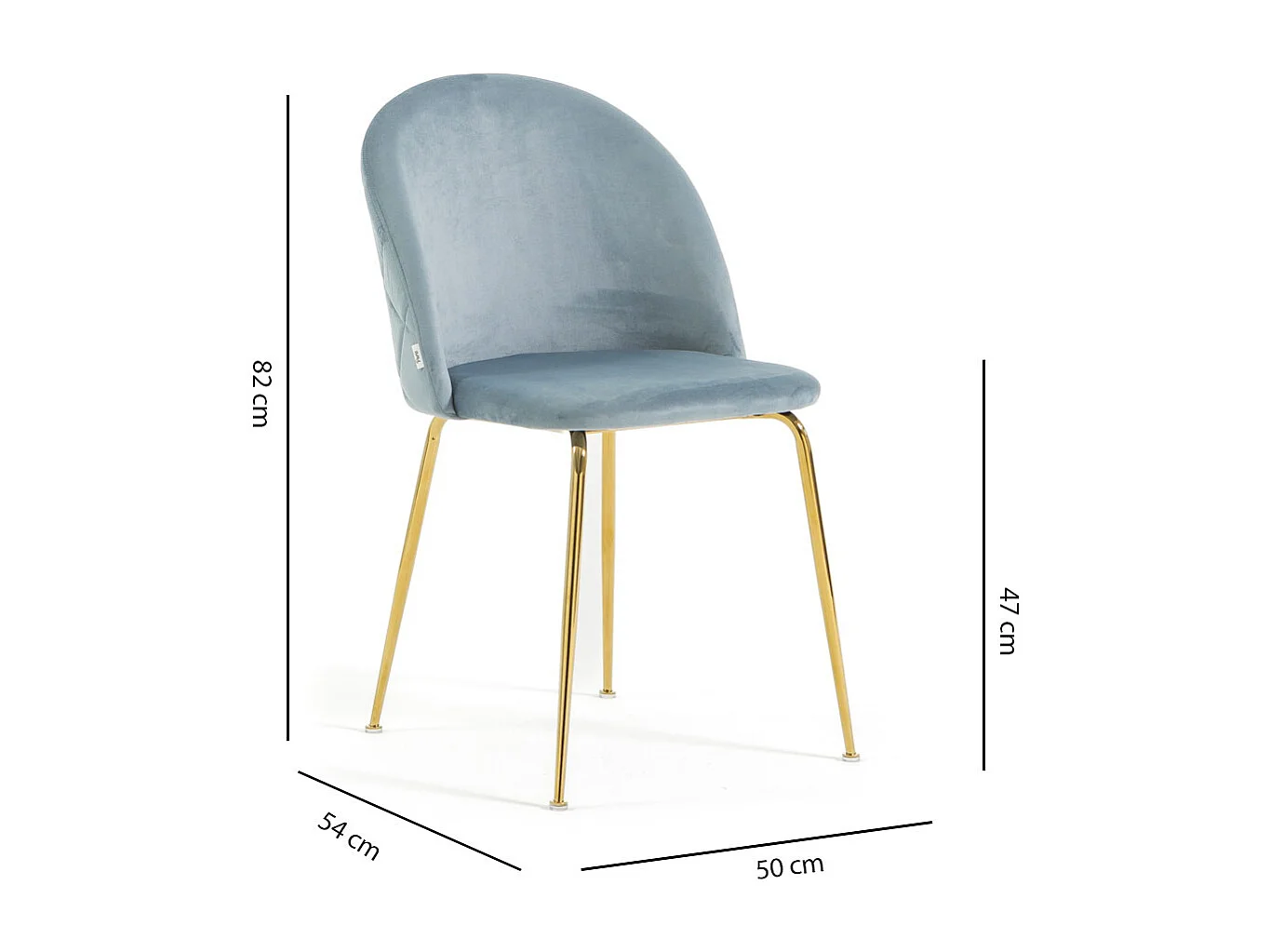 Lot de 2 chaises en velours avec pieds en métal, design élégant pour cuisine, salle à manger, bar ou restaurant – Sara – Bleu ciel/Or