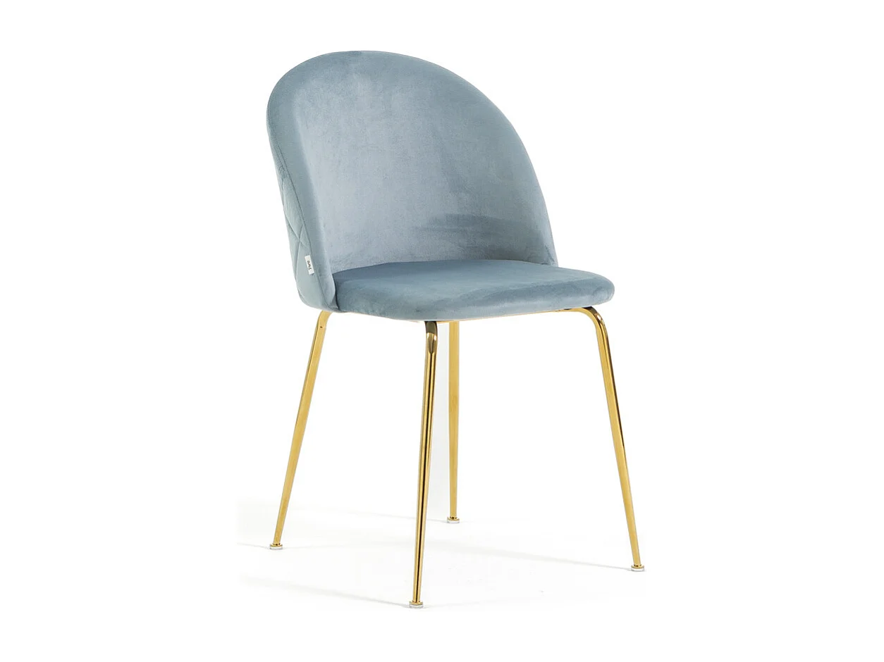 Lot de 2 chaises en velours avec pieds en métal, design élégant pour cuisine, salle à manger, bar ou restaurant – Sara – Bleu ciel/Or