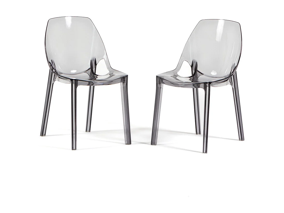 Lot de 2 chaises en polycarbonate transparent, empilables, monobloc, résistantes, design moderne, idéales pour cuisine, bar et restaurant - LUCE - Fumé
