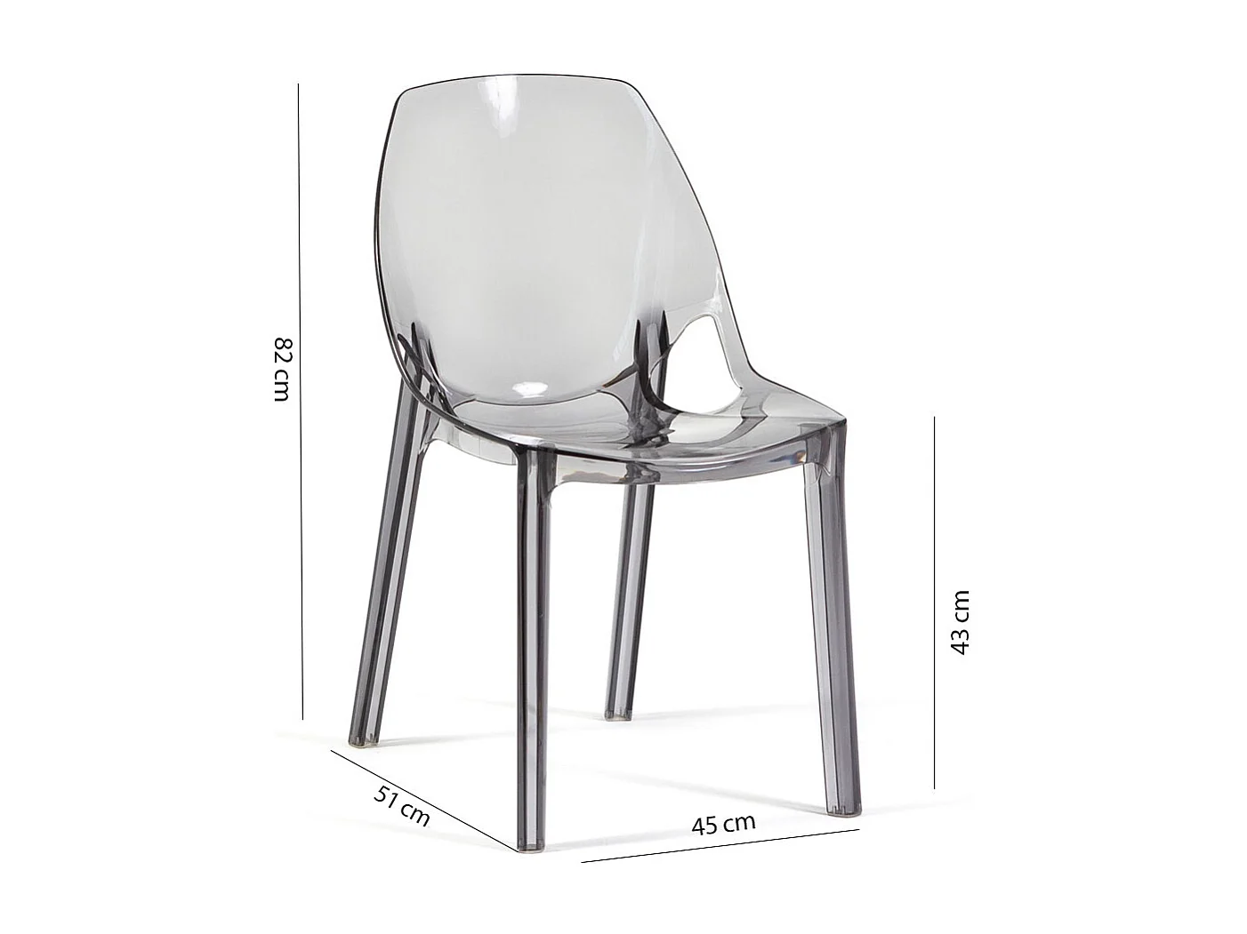 Lot de 2 chaises en polycarbonate transparent, empilables, monobloc, résistantes, design moderne, idéales pour cuisine, bar et restaurant - LUCE - Fumé