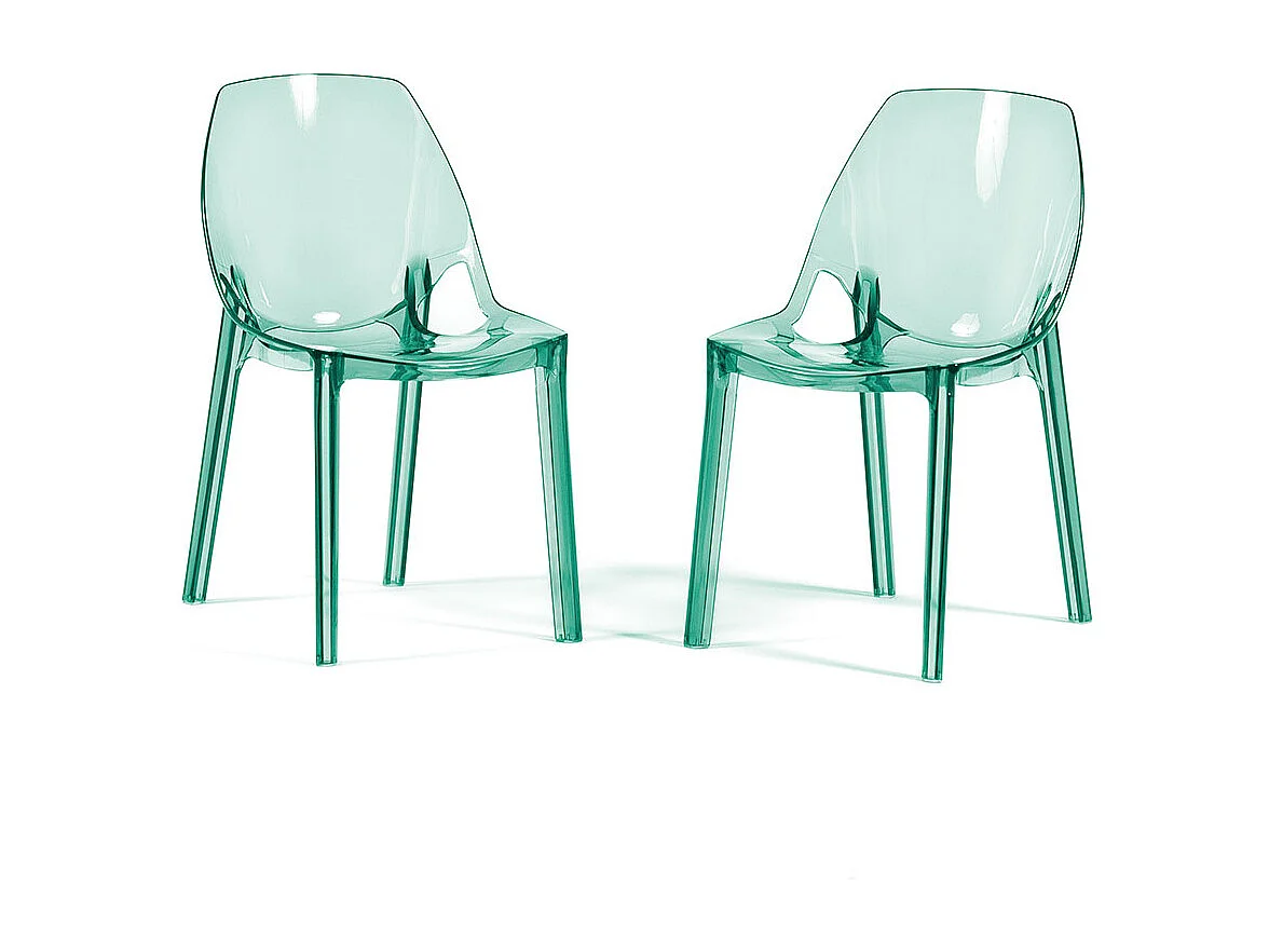 Lot de 2 chaises en polycarbonate transparent, empilables, monobloc, résistantes, design moderne, idéales pour cuisine, bar et restaurant - LUCE - Vert