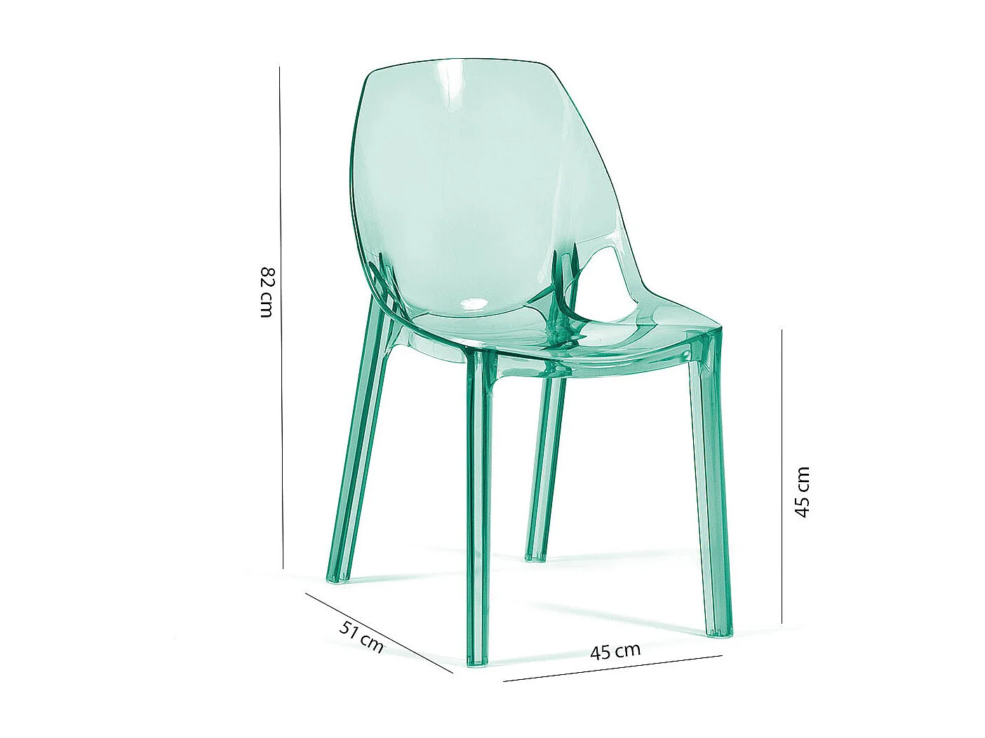 Lot de 2 chaises en polycarbonate transparent, empilables, monobloc, résistantes, design moderne, idéales pour cuisine, bar et restaurant - LUCE - Vert