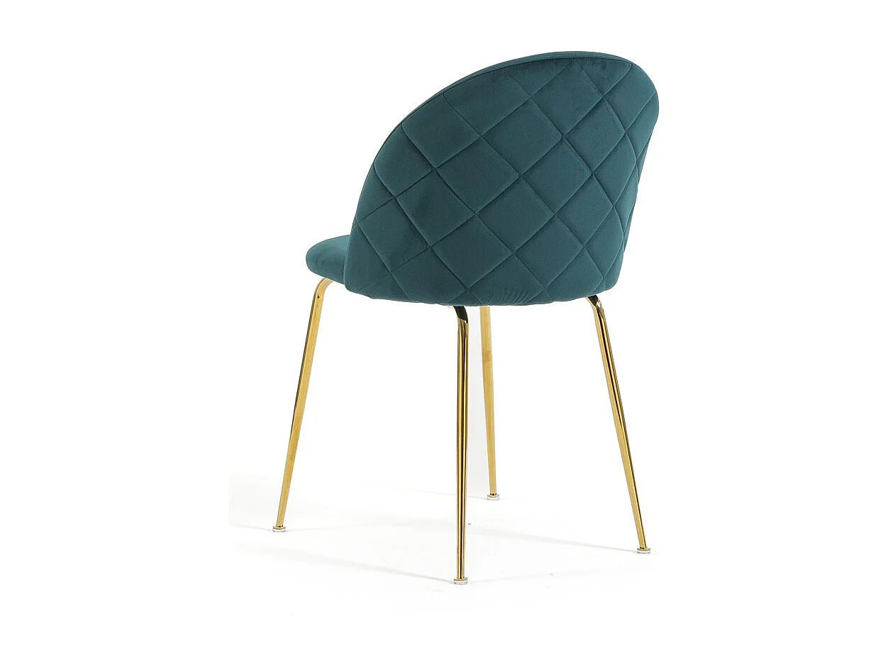 Lot de 2 chaises en velours avec pieds en métal, design élégant pour cuisine, salle à manger, bar ou restaurant – Sara – Bleu pétrole/Or