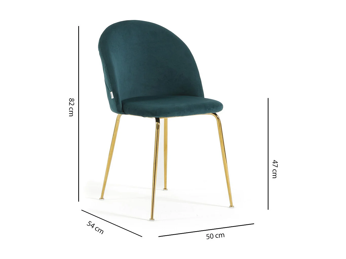 Lot de 2 chaises en velours avec pieds en métal, design élégant pour cuisine, salle à manger, bar ou restaurant – Sara – Bleu pétrole/Or