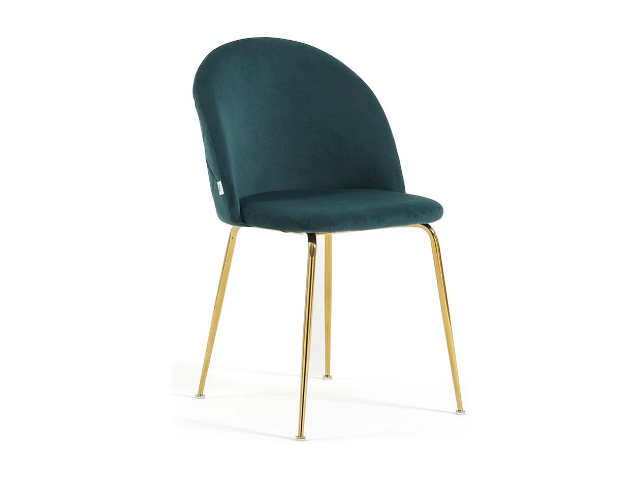 Lot de 2 chaises en velours avec pieds en métal, design élégant pour cuisine, salle à manger, bar ou restaurant – Sara – Bleu pétrole/Or