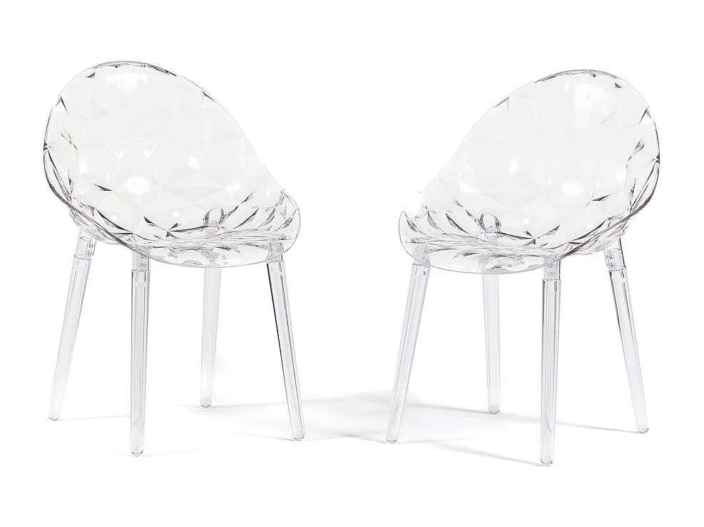 Set de 2 chaises en polycarbonate transparent, résistantes, ergonomiques, pour bar, restaurant, cuisine, jardin, design moderne -Diamante- Transparent