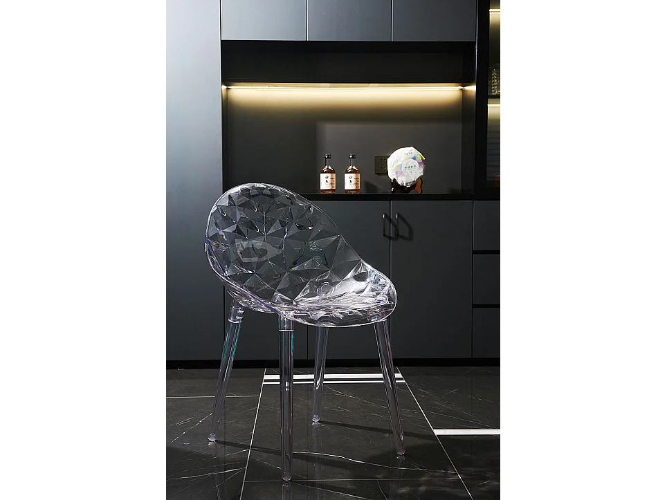 Set de 2 chaises en polycarbonate transparent, résistantes, ergonomiques, pour bar, restaurant, cuisine, jardin, design moderne -Diamante- Transparent