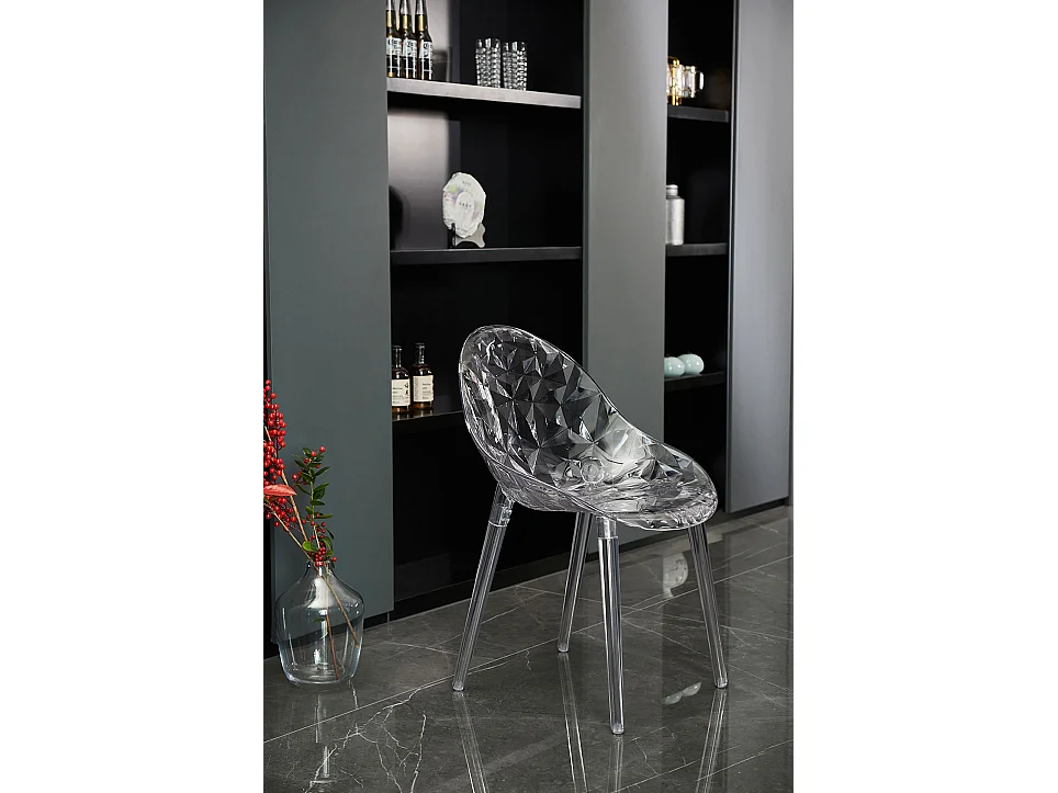 Set de 2 chaises en polycarbonate transparent, résistantes, ergonomiques, pour bar, restaurant, cuisine, jardin, design moderne -Diamante- Transparent