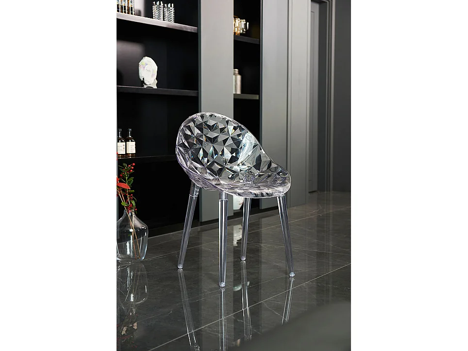 Set de 2 chaises en polycarbonate transparent, résistantes, ergonomiques, pour bar, restaurant, cuisine, jardin, design moderne -Diamante- Transparent