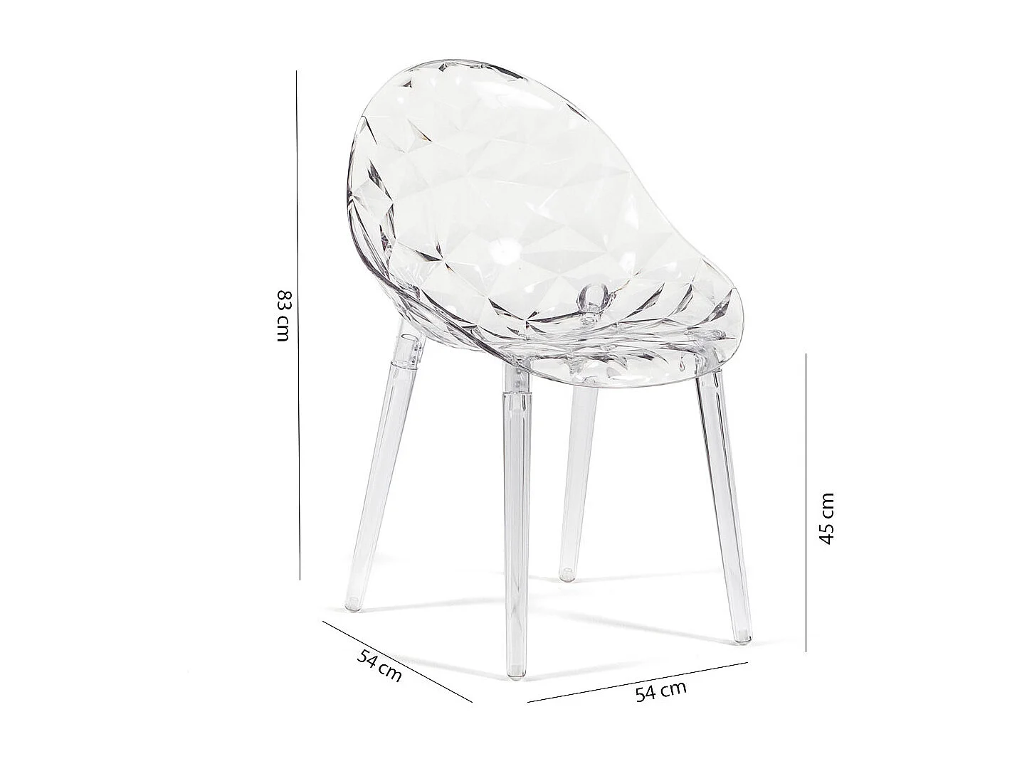 Set de 2 chaises en polycarbonate transparent, résistantes, ergonomiques, pour bar, restaurant, cuisine, jardin, design moderne -Diamante- Transparent