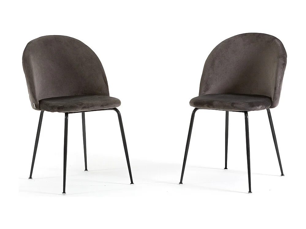 Lot de 2 chaises en velours avec pieds en métal, design élégant pour cuisine, salle à manger, bar ou restaurant – Sara – Gris foncé/Gris foncé
