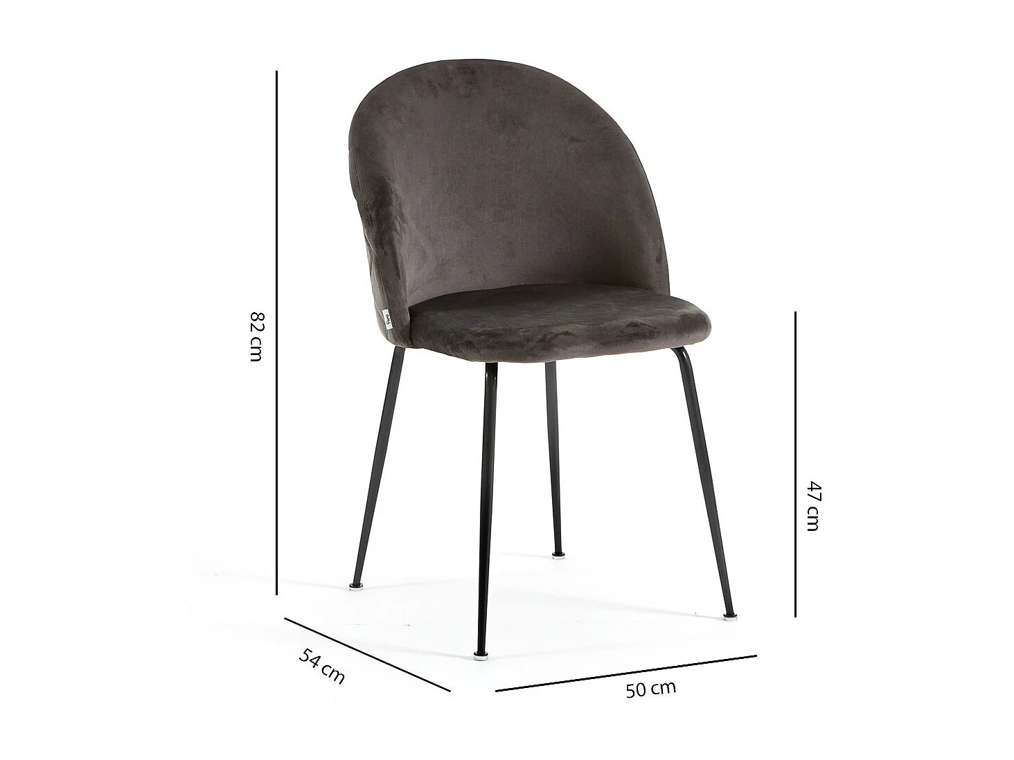 Lot de 2 chaises en velours avec pieds en métal, design élégant pour cuisine, salle à manger, bar ou restaurant – Sara – Gris foncé/Gris foncé