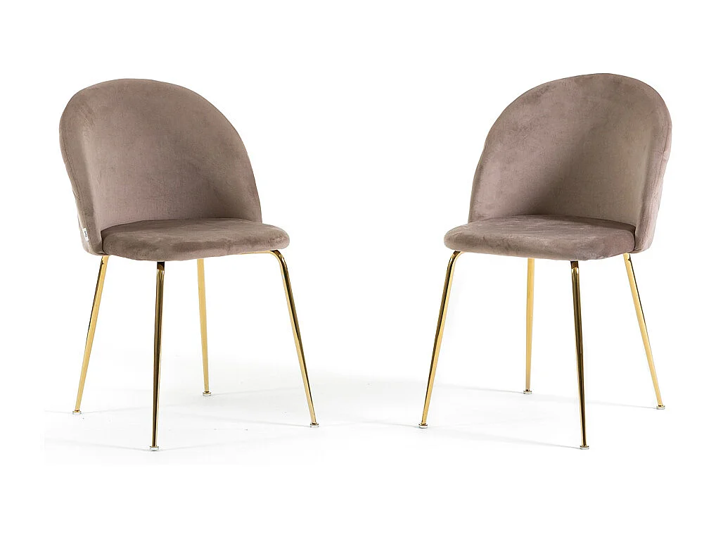 Lot de 2 chaises en velours avec pieds en métal, design élégant pour cuisine, salle à manger, bar ou restaurant – Sara – Taupe/Or